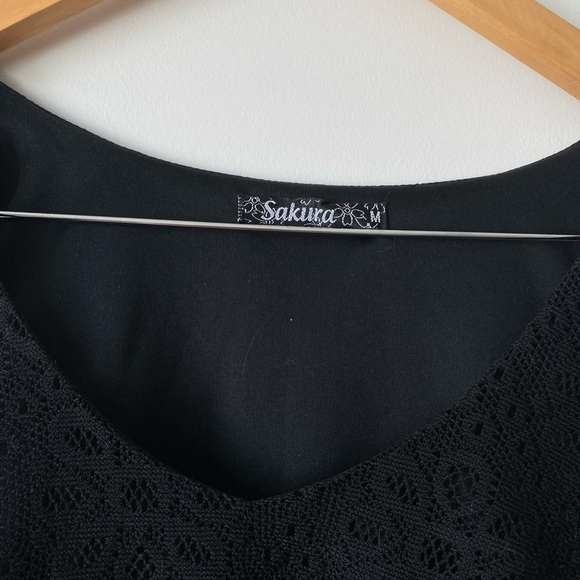 Sakura Black Sleeveless U-Neck Lined Lace Peplum Top Size Medium - Picture 6 of 8